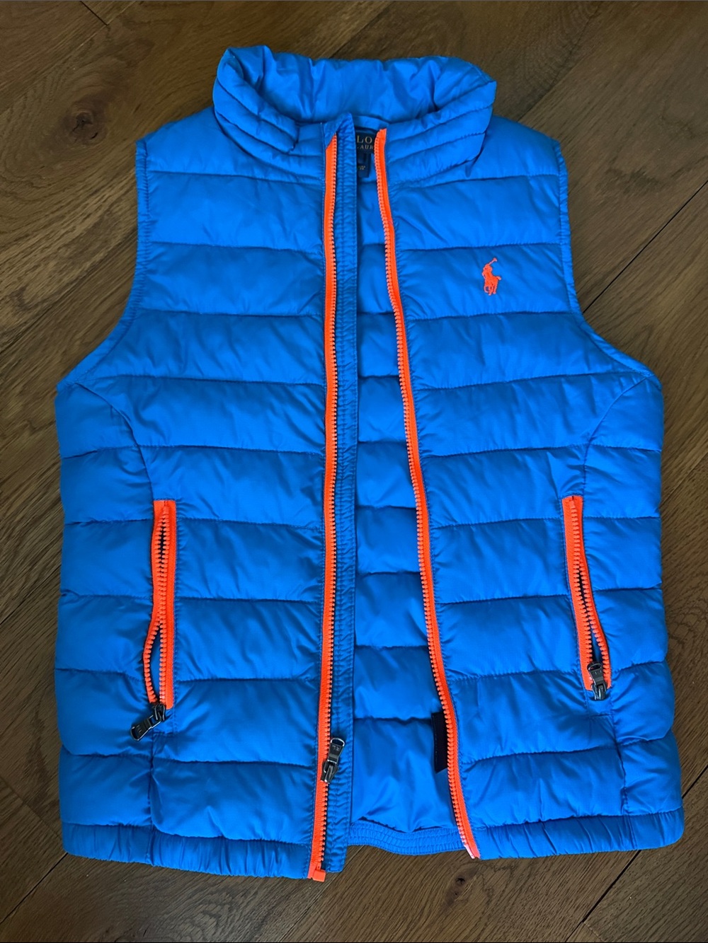 Ralph Lauren Blue Quilted Vest with Orange Trim